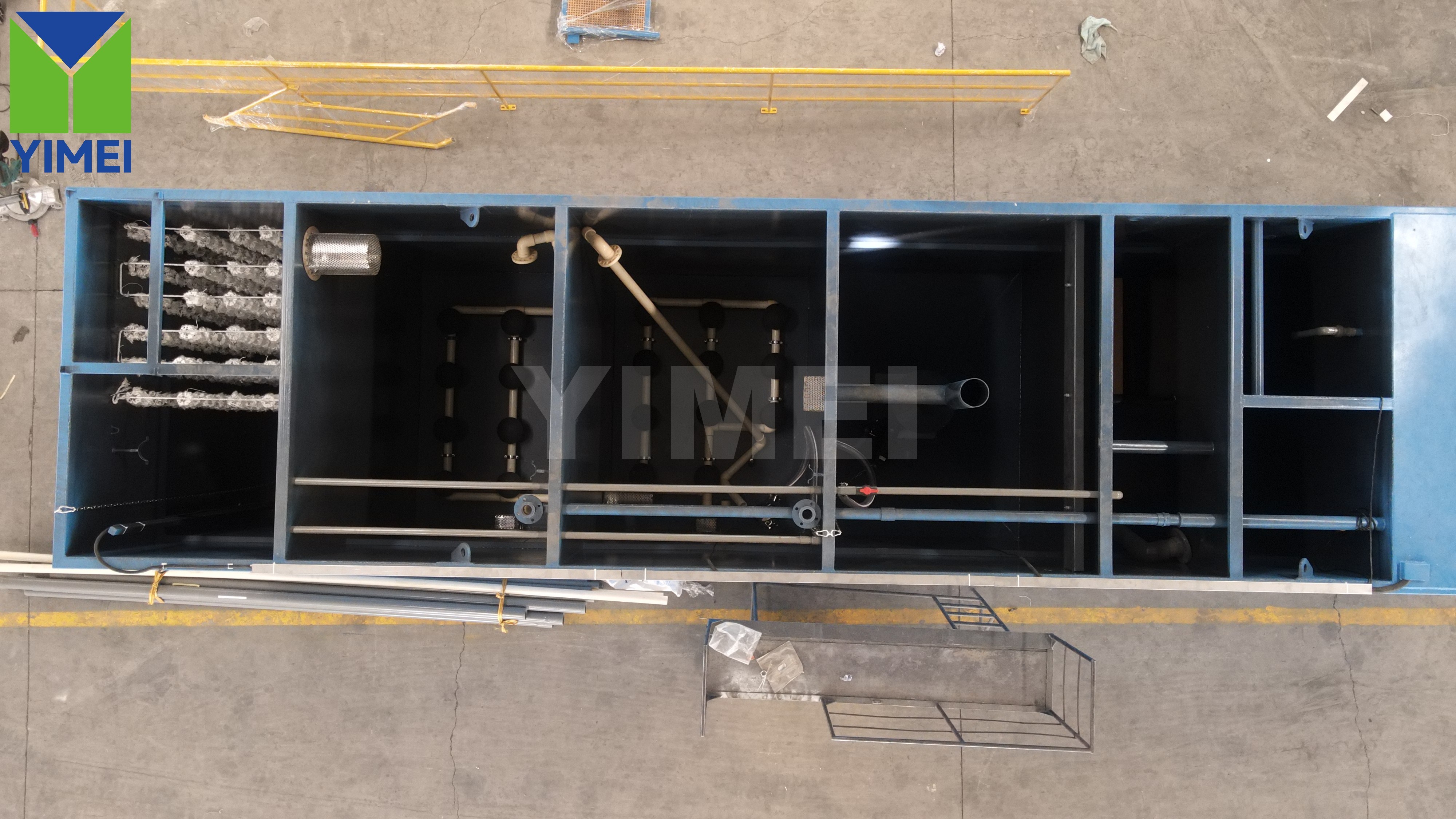 Blue integrated wastewater treatment system with MBBR and biofilm media