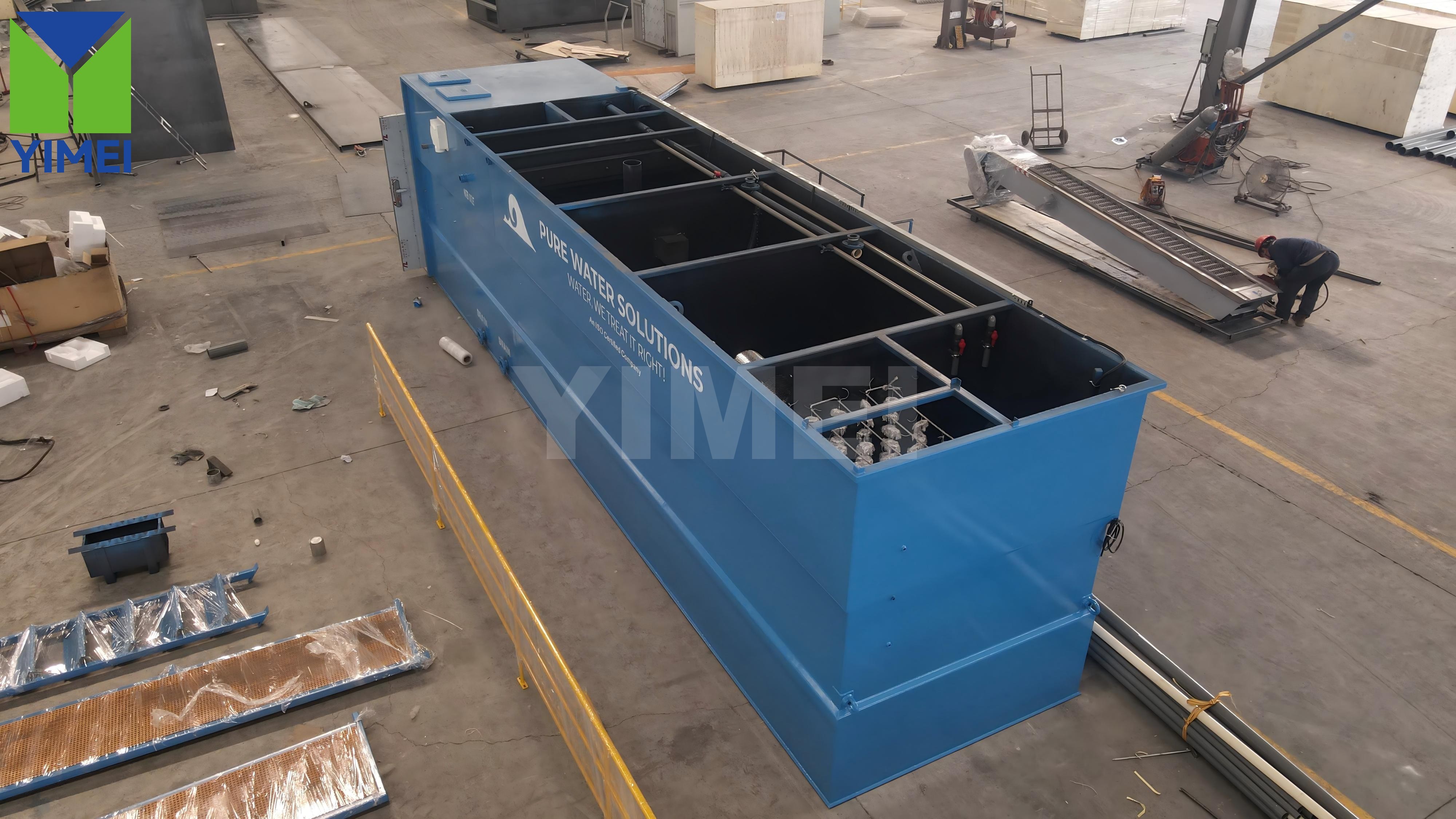 Blue integrated wastewater treatment system with MBBR and biofilm media