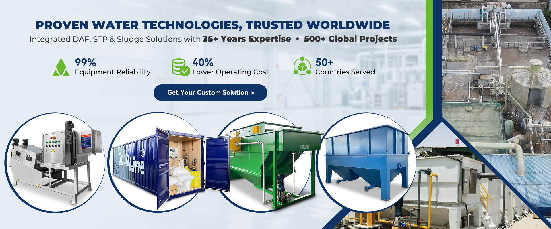 industrial water treatment solutions dissolved air flotation system lamella clarifier sludge dewatering press